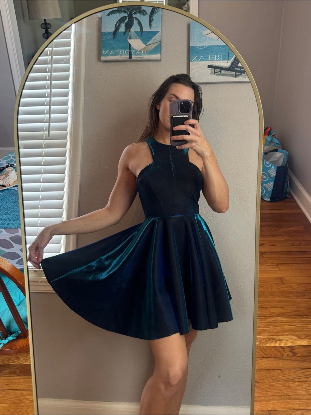 silence + noise Navy and Teal Fit-and-Flare Mini Dress